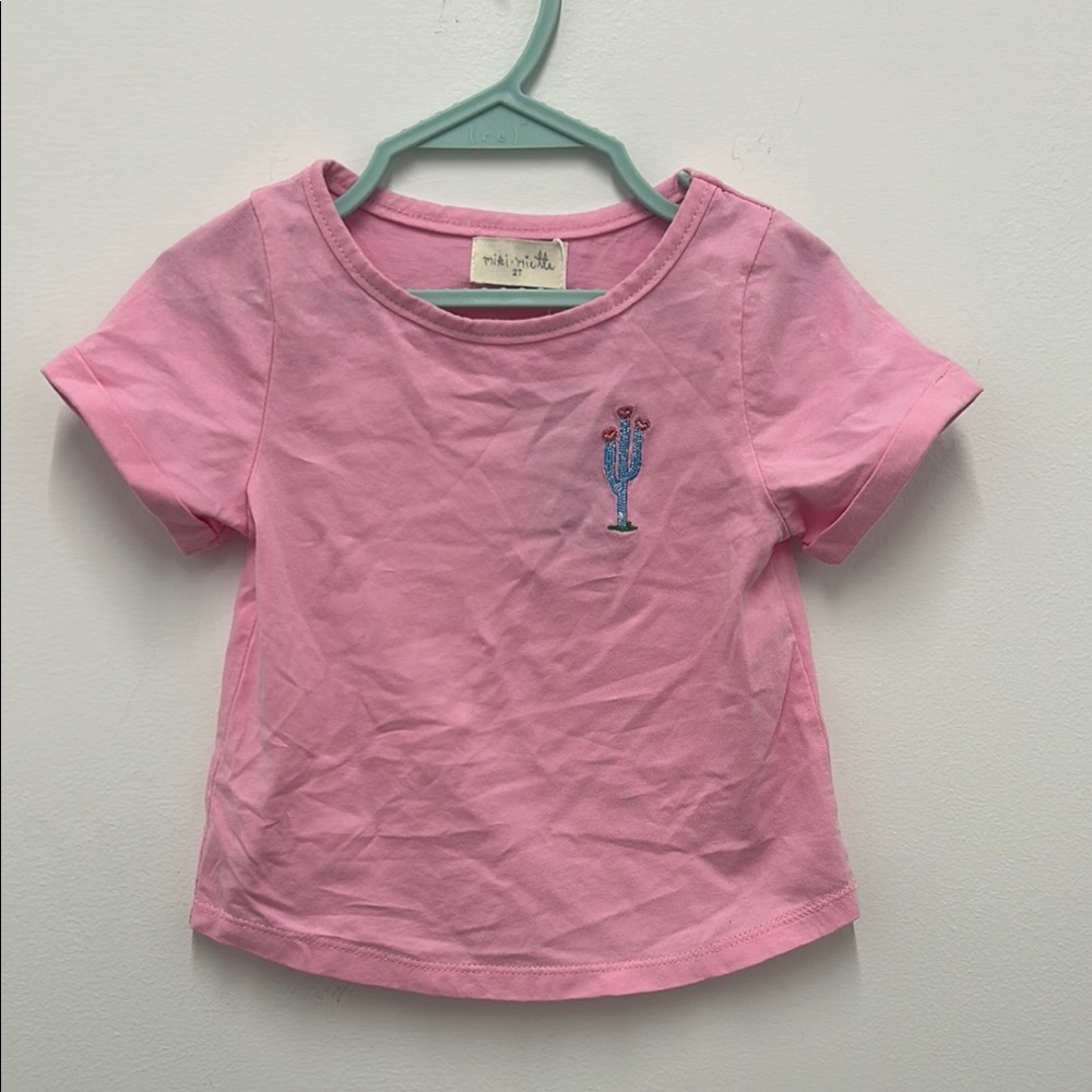 Pink Kids T-Shirt with Embroidered cactus Design
